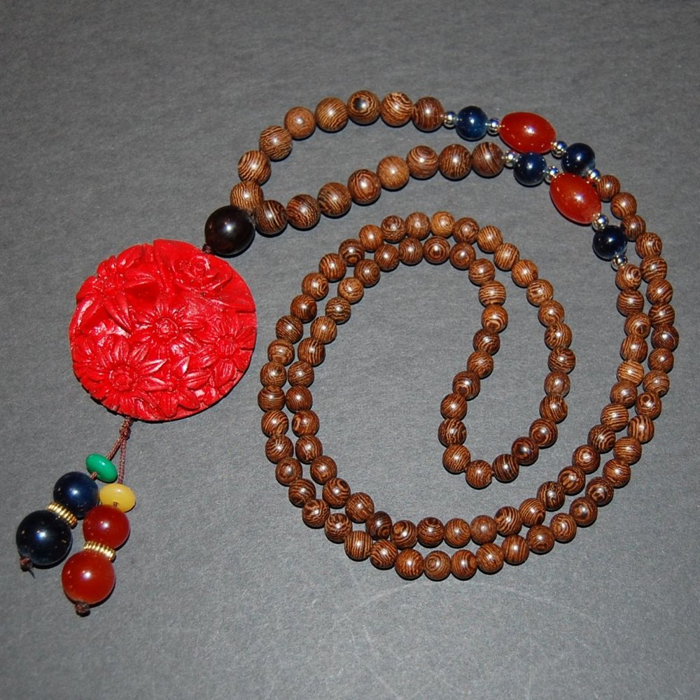 Yoga Nacklace,Wood Necklce,Yoga Wooden Necklace,Tibetan Necklace,Wood,Gemstone